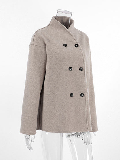 Double Breasted Women's Short Coat - Minimalist Stand Collar Boxy Outerwear - Old Money Aesthetic Spring Streetwear 2026