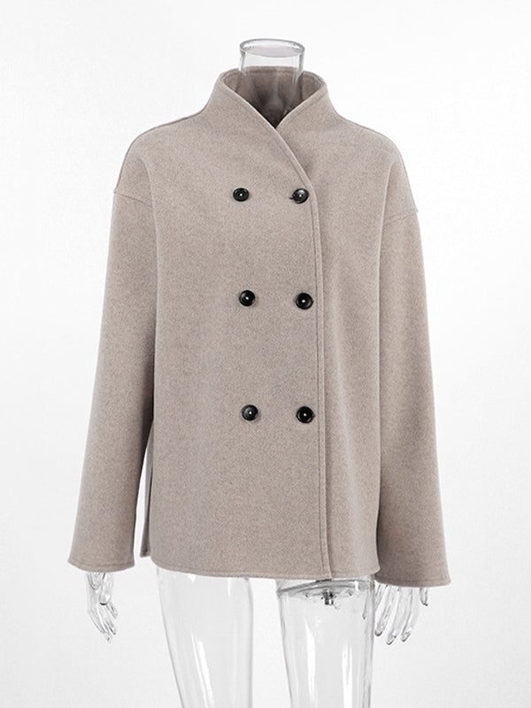 Double Breasted Women's Short Coat - Minimalist Stand Collar Boxy Outerwear - Old Money Aesthetic Spring Streetwear 2026