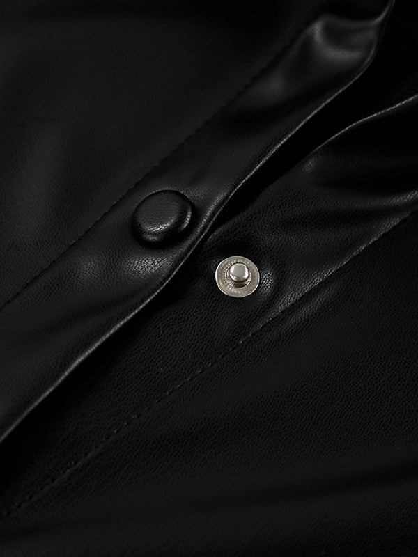 Faux Leather Shirt Women's Button Down Shacket - Minimalist Collared Long Sleeve Top - Oversized Streetwear Spring Outfits 2026
