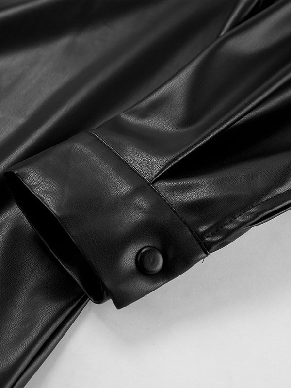 Faux Leather Shirt Women's Button Down Shacket - Minimalist Collared Long Sleeve Top - Oversized Streetwear Spring Outfits 2026