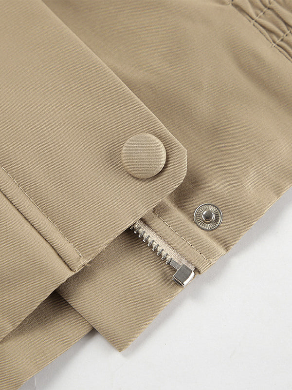 Khaki Lightweight Women's Bomber Jacket - Minimalist Collared Zip-Up Outerwear - Quiet Luxury Spring Casual Streetwear 2026