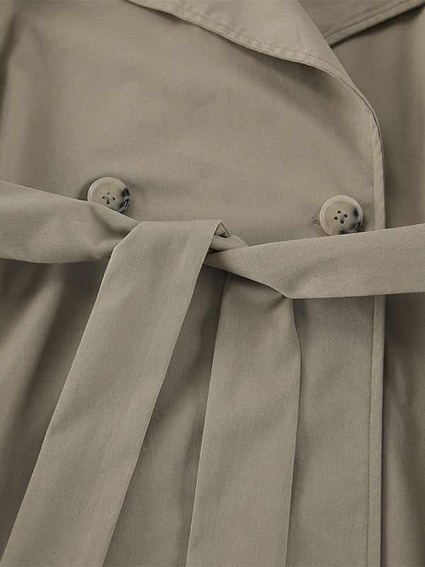 Khaki Belted Waist Women's Short Trench Coat - Chic Double Breasted Jacket - Old Money Spring Outfits 2026