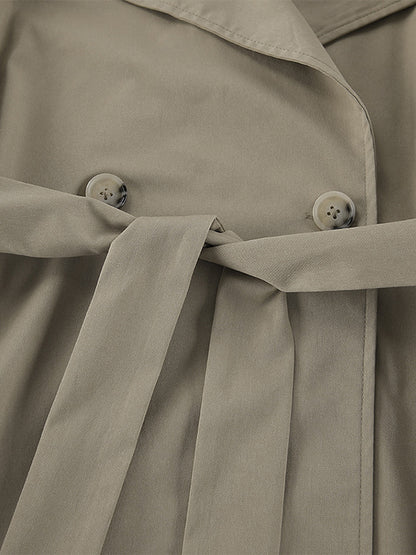 Khaki Belted Waist Women's Short Trench Coat - Chic Double Breasted Jacket - Old Money Spring Outfits 2026