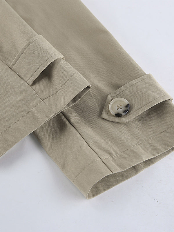 Khaki Belted Waist Women's Short Trench Coat - Chic Double Breasted Jacket - Old Money Spring Outfits 2026