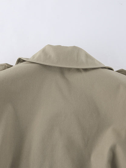 Khaki Belted Waist Women's Short Trench Coat - Chic Double Breasted Jacket - Old Money Spring Outfits 2026