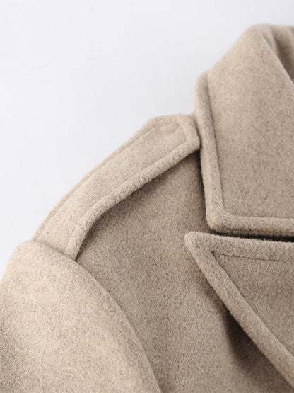 Oatmeal Wide Lapel Women's Short Blazer - Padded Shoulder Boxy Fit Jacket - Chic Spring Street Outfits 2026