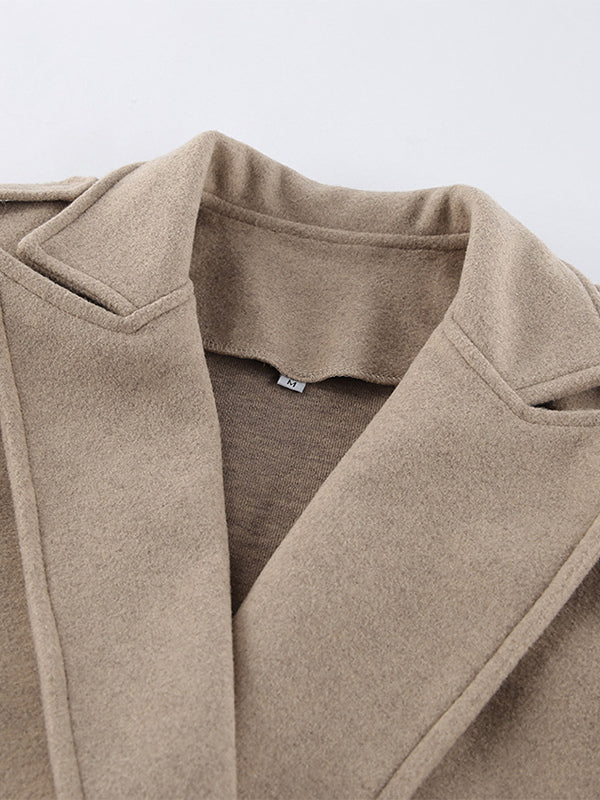 Oatmeal Wide Lapel Women's Short Blazer - Padded Shoulder Boxy Fit Jacket - Chic Spring Street Outfits 2026