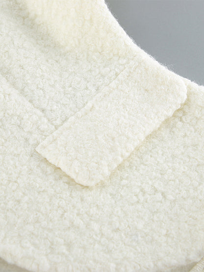 White Boucle Women's Short Jacket - Elegant V Neck Puff Sleeve Slim Fit Outerwear - French Chic Spring Outfits 2026