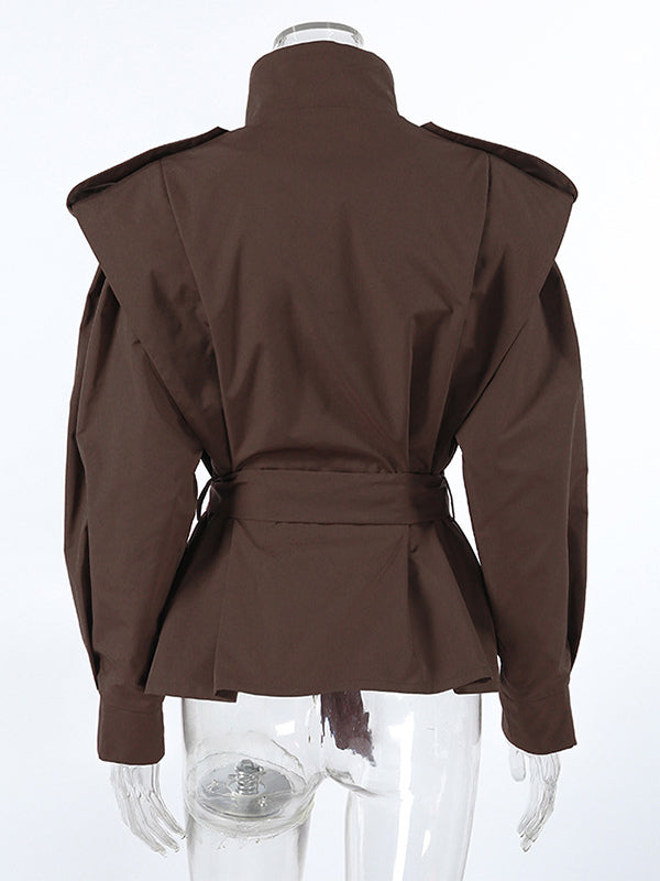 Belted Trench Jacket For Women - Chic High Neck Epaulette Design Slim Fit Peplum - Quiet Luxury Spring Streetwear 2026