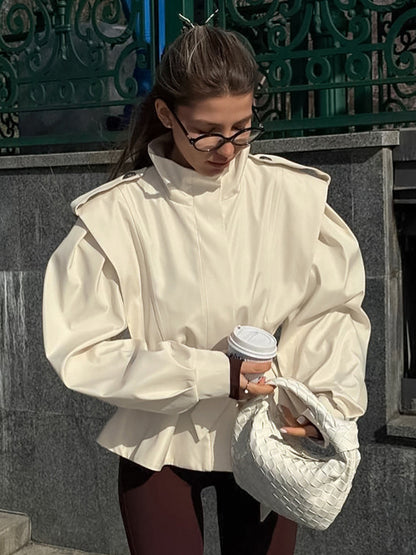 Belted Trench Jacket For Women - Chic High Neck Epaulette Design Slim Fit Peplum - Quiet Luxury Spring Streetwear 2026