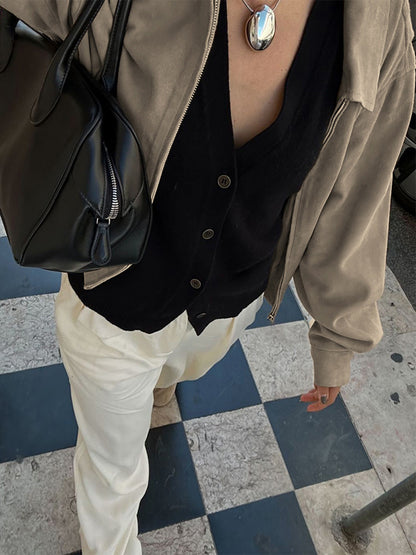 Faux Suede Women's Bomber - Retro Zip Up Elastic Hem Relaxed Fit - Spring Casual Daily Wear 2026