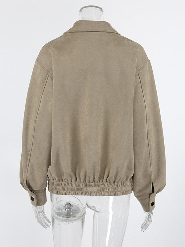 Faux Suede Women's Bomber - Retro Zip Up Elastic Hem Relaxed Fit - Spring Casual Daily Wear 2026