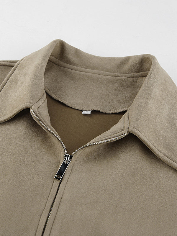 Faux Suede Women's Bomber - Retro Zip Up Elastic Hem Relaxed Fit - Spring Casual Daily Wear 2026
