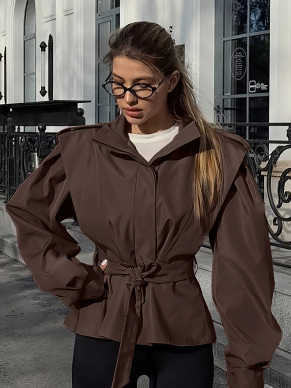Belted Trench Jacket For Women - Chic High Neck Epaulette Design Slim Fit Peplum - Quiet Luxury Spring Streetwear 2026