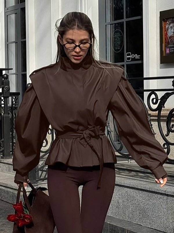 Belted Trench Jacket For Women - Chic High Neck Epaulette Design Slim Fit Peplum - Quiet Luxury Spring Streetwear 2026