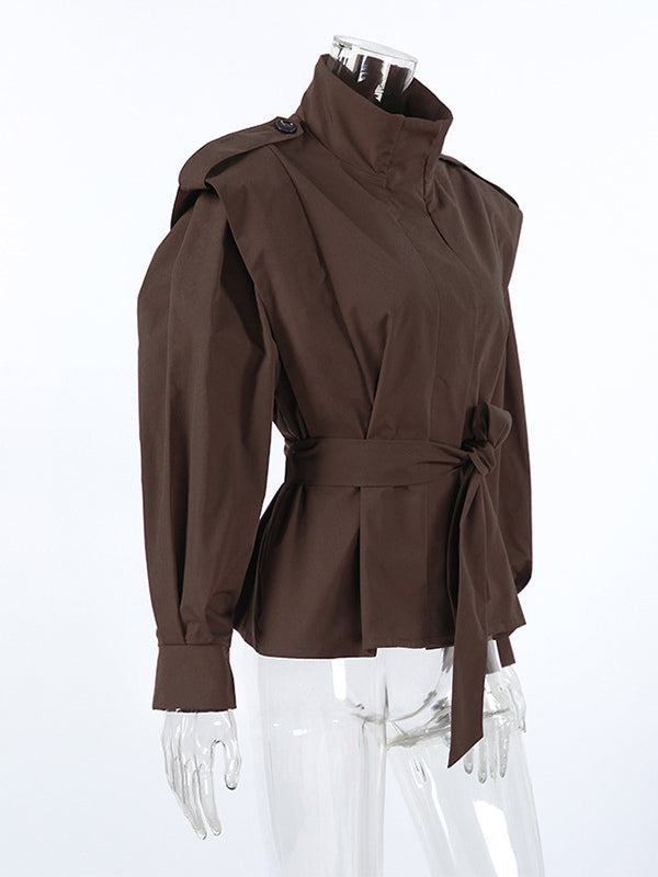 Belted Trench Jacket For Women - Chic High Neck Epaulette Design Slim Fit Peplum - Quiet Luxury Spring Streetwear 2026