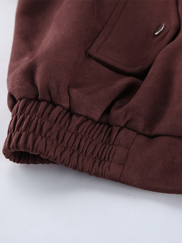 Suede Drop Shoulder Women's Cropped Jacket - Stand Collar Zip Up Slim Fit - Minimalist Spring Casual Outfits 2026