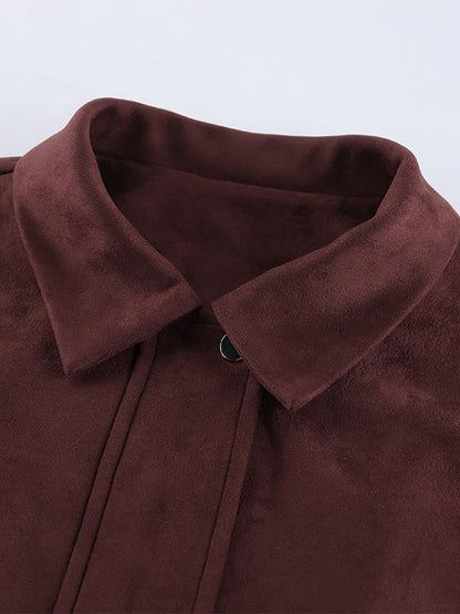 Suede Drop Shoulder Women's Cropped Jacket - Stand Collar Zip Up Slim Fit - Minimalist Spring Casual Outfits 2026