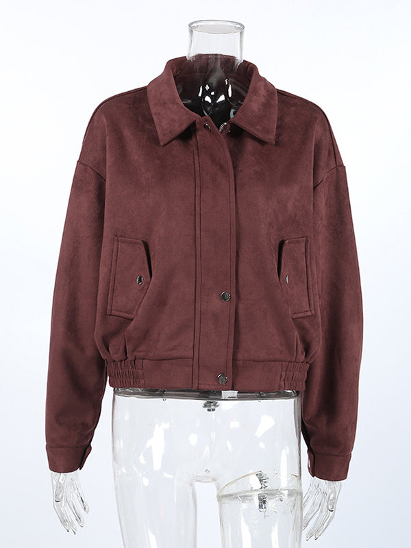 Suede Drop Shoulder Women's Cropped Jacket - Stand Collar Zip Up Slim Fit - Minimalist Spring Casual Outfits 2026