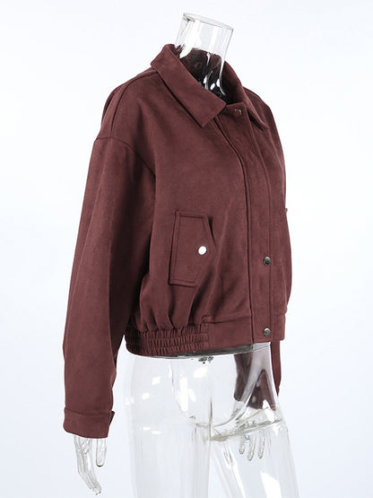 Suede Drop Shoulder Women's Cropped Jacket - Stand Collar Zip Up Slim Fit - Minimalist Spring Casual Outfits 2026