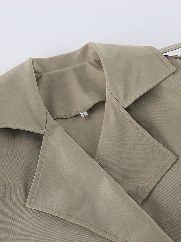 Khaki Belted Waist Women's Short Trench Coat - Chic Double Breasted Jacket - Old Money Spring Outfits 2026