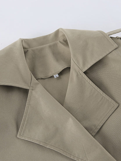 Khaki Belted Waist Women's Short Trench Coat - Chic Double Breasted Jacket - Old Money Spring Outfits 2026