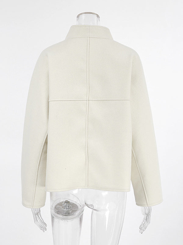 Stand Collar Women's Short Coat - Cream Oversized Fit Jacket - Minimalist Spring Street Casual Outfits 2026