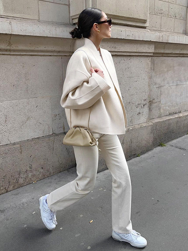 Stand Collar Women's Short Coat - Cream Oversized Fit Jacket - Minimalist Spring Street Casual Outfits 2026