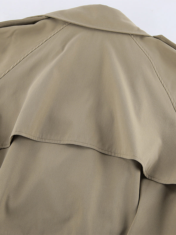 Cropped Khaki Women’s Trench Jacket - Lantern Sleeve Lapel Short Windbreaker - Casual Streetwear Spring Outerwear 2026