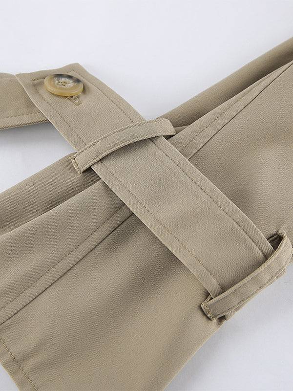 Cropped Khaki Women’s Trench Jacket - Lantern Sleeve Lapel Short Windbreaker - Casual Streetwear Spring Outerwear 2026