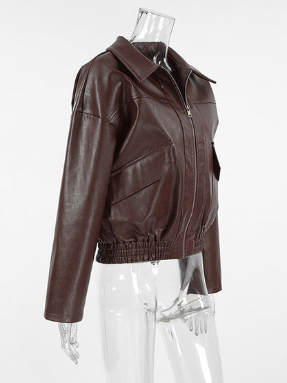 Faux Leather Women's Biker Jacket - Retro Oversized Lapel Collar Moto Coat - Vintage Zip Up Streetwear Spring Outfits 2026
