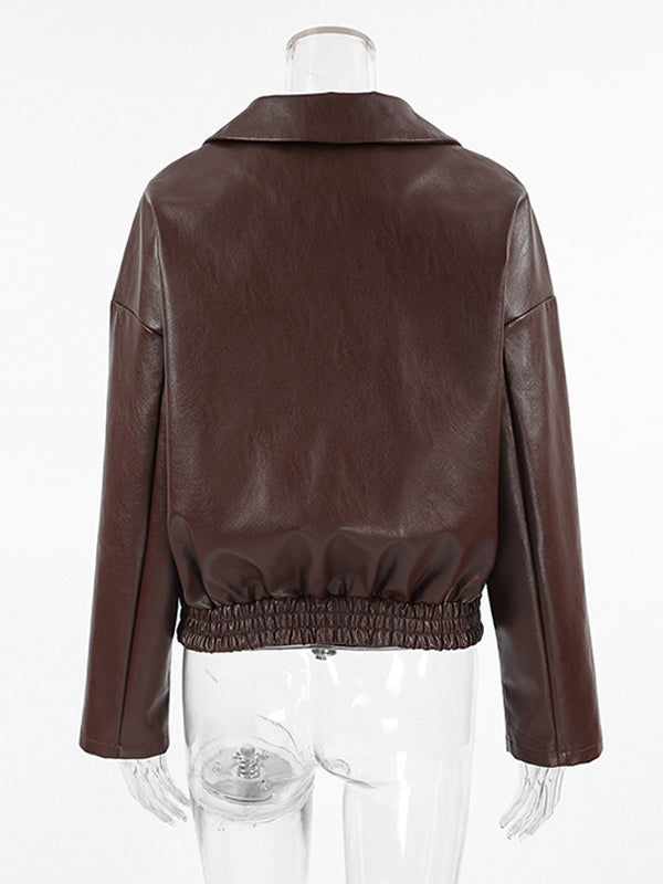 Faux Leather Women's Biker Jacket - Retro Oversized Lapel Collar Moto Coat - Vintage Zip Up Streetwear Spring Outfits 2026
