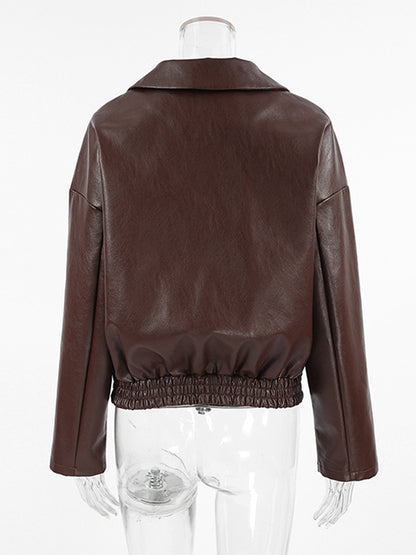 Faux Leather Women's Biker Jacket - Retro Oversized Lapel Collar Moto Coat - Vintage Zip Up Streetwear Spring Outfits 2026