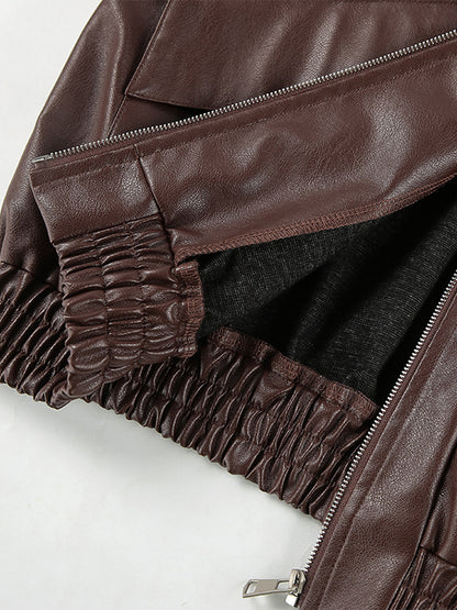 Faux Leather Women's Biker Jacket - Retro Oversized Lapel Collar Moto Coat - Vintage Zip Up Streetwear Spring Outfits 2026