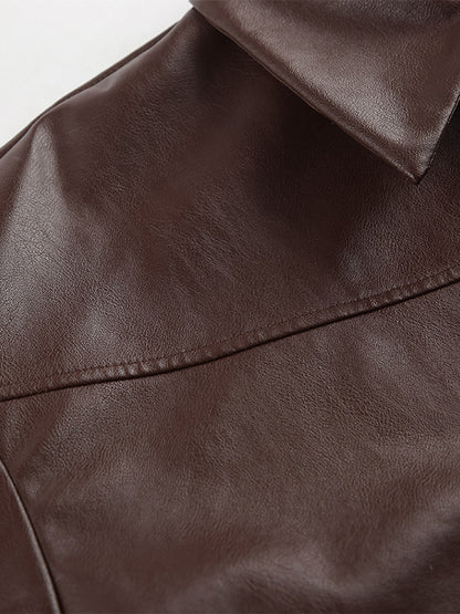 Faux Leather Women's Biker Jacket - Retro Oversized Lapel Collar Moto Coat - Vintage Zip Up Streetwear Spring Outfits 2026