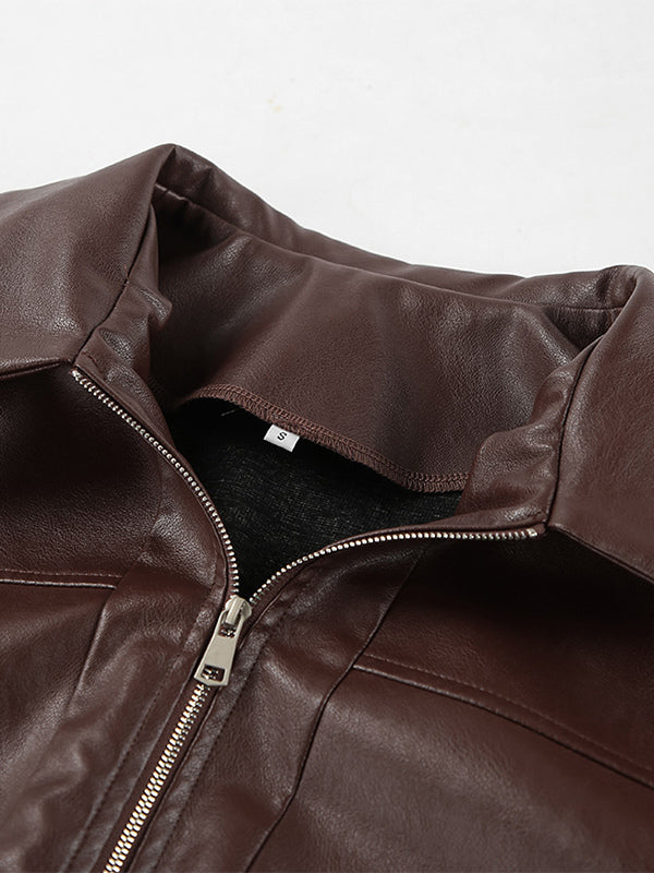 Faux Leather Women's Biker Jacket - Retro Oversized Lapel Collar Moto Coat - Vintage Zip Up Streetwear Spring Outfits 2026