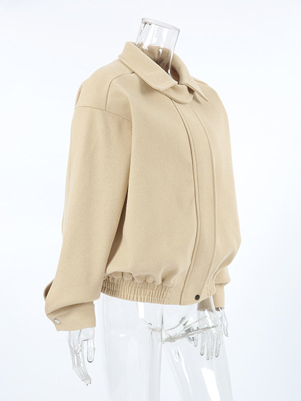 Dropped Shoulder Women's Bomber Jacket - Harrington Minimalist Zip Up Outerwear With Throat Latch - Casual Spring Outfits 2026