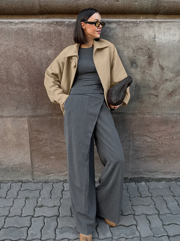 Dropped Shoulder Women's Bomber Jacket - Harrington Minimalist Zip Up Outerwear With Throat Latch - Casual Spring Outfits 2026