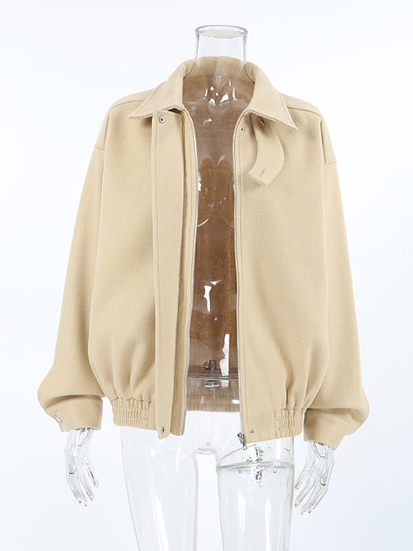 Dropped Shoulder Women's Bomber Jacket - Harrington Minimalist Zip Up Outerwear With Throat Latch - Casual Spring Outfits 2026