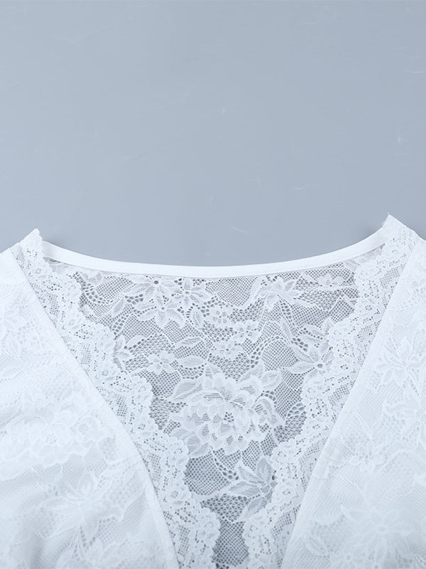 Sexy Sheer Lace Women's Crop Top - Deep V-Neck Long Sleeve Slim Fit - Coquette Style Night Out Clubwear 2026