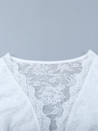 Sexy Sheer Lace Women's Crop Top - Deep V-Neck Long Sleeve Slim Fit - Coquette Style Night Out Clubwear 2026