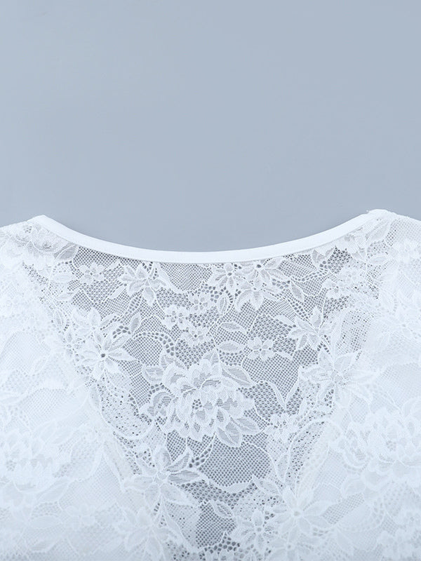 Sexy Sheer Lace Women's Crop Top - Deep V-Neck Long Sleeve Slim Fit - Coquette Style Night Out Clubwear 2026
