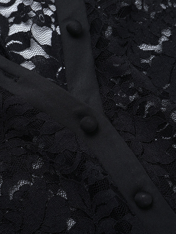 Sheer Lace Women's Lace Shirt - Gothic V-Neck Button Up Slim Shirt Cardigan - Spring Night Out Top 2026