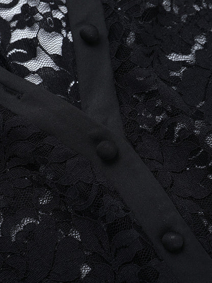 Sheer Lace Women's Lace Shirt - Gothic V-Neck Button Up Slim Shirt Cardigan - Spring Night Out Top 2026