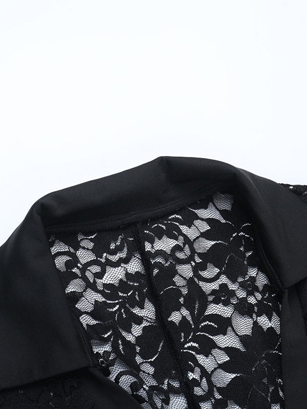 Sheer Lace Women's Lace Shirt - Gothic V-Neck Button Up Slim Shirt Cardigan - Spring Night Out Top 2026