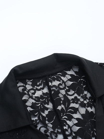 Sheer Lace Women's Lace Shirt - Gothic V-Neck Button Up Slim Shirt Cardigan - Spring Night Out Top 2026