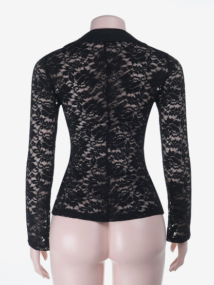 Sheer Lace Women's Lace Shirt - Gothic V-Neck Button Up Slim Shirt Cardigan - Spring Night Out Top 2026