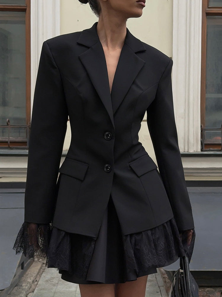 Lace Trimmed Hourglass Women's Blazer - Flare Sleeve Slim Fit Suit Jacket - Chic Streetwear Formal Outfits 2026