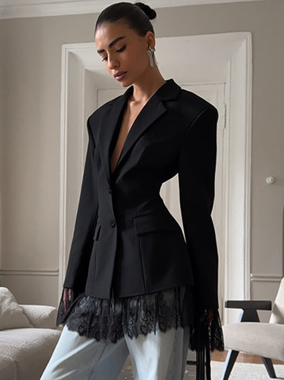 Lace Trimmed Hourglass Women's Blazer - Flare Sleeve Slim Fit Suit Jacket - Chic Streetwear Formal Outfits 2026