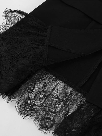 Lace Trimmed Hourglass Women's Blazer - Flare Sleeve Slim Fit Suit Jacket - Chic Streetwear Formal Outfits 2026